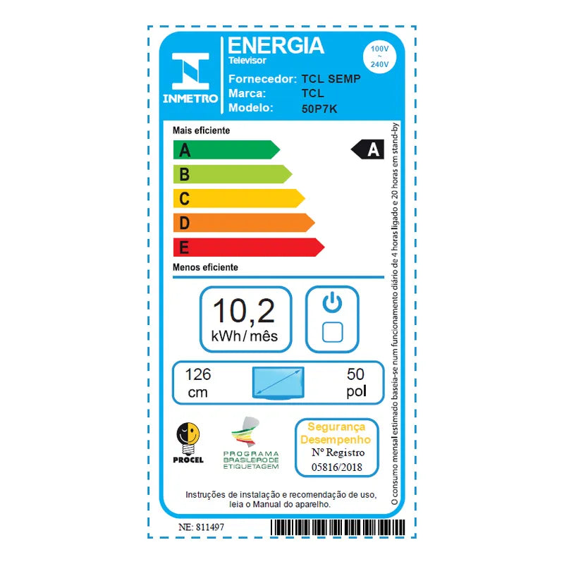 TCL 50 Polegadas QLED 4K + Dolby Atmos Dolby Vision 50P7K